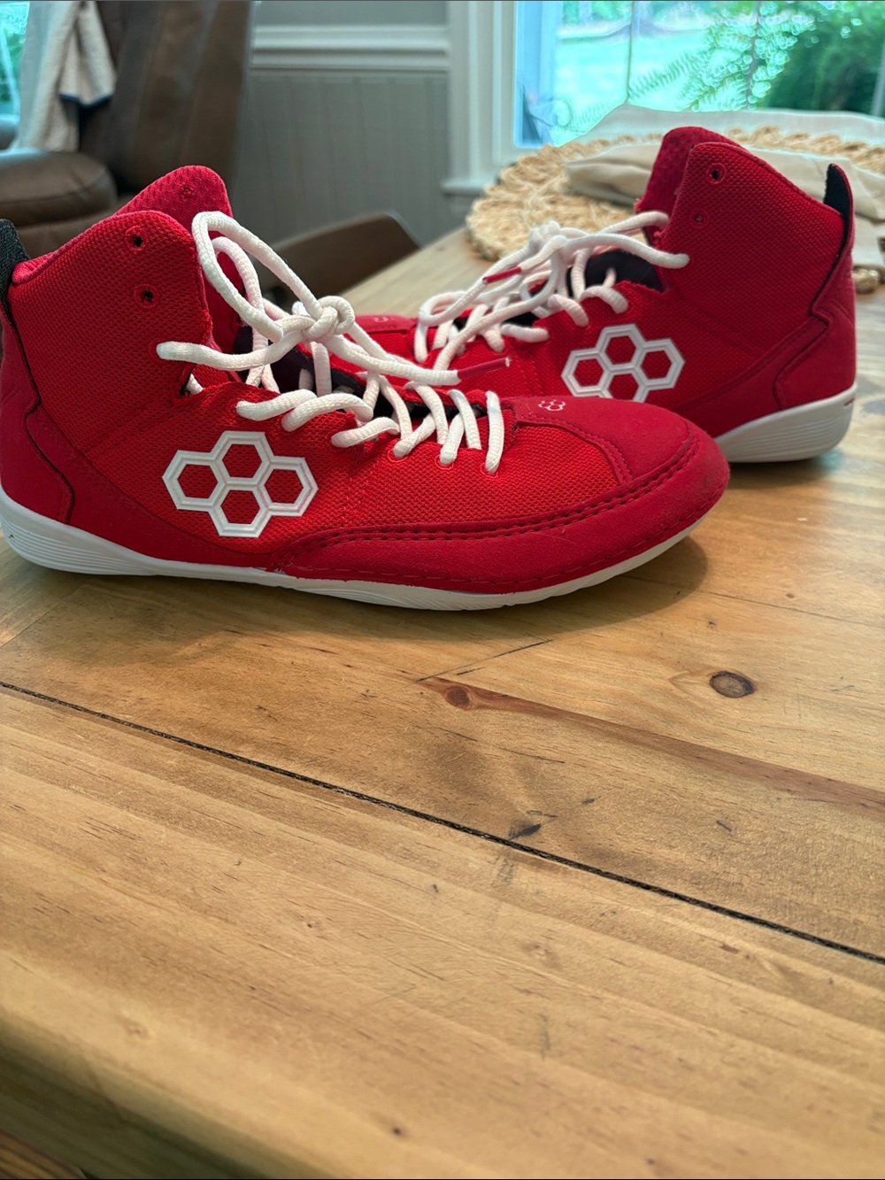 Men's Athletic High-Top Shoes in Red with White Accents
